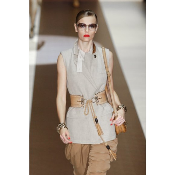 NWT Gucci linen & leather runway sleeveless safari blazer jacket - Picture 2 of 13